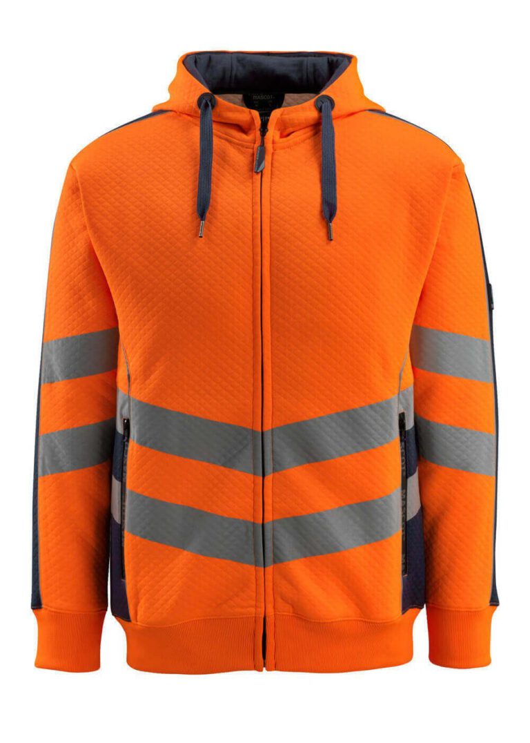 Felpa con cappuccio con chiusura lampo MASCOT 50138-932, arancio hi-vis/blu navy scuro (14010)